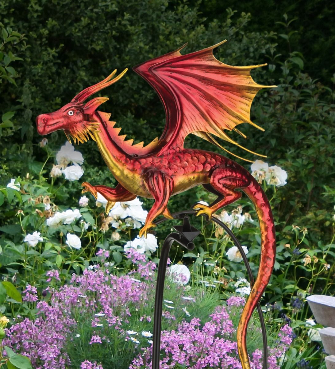Dragon Rocker Garden Stake - Red