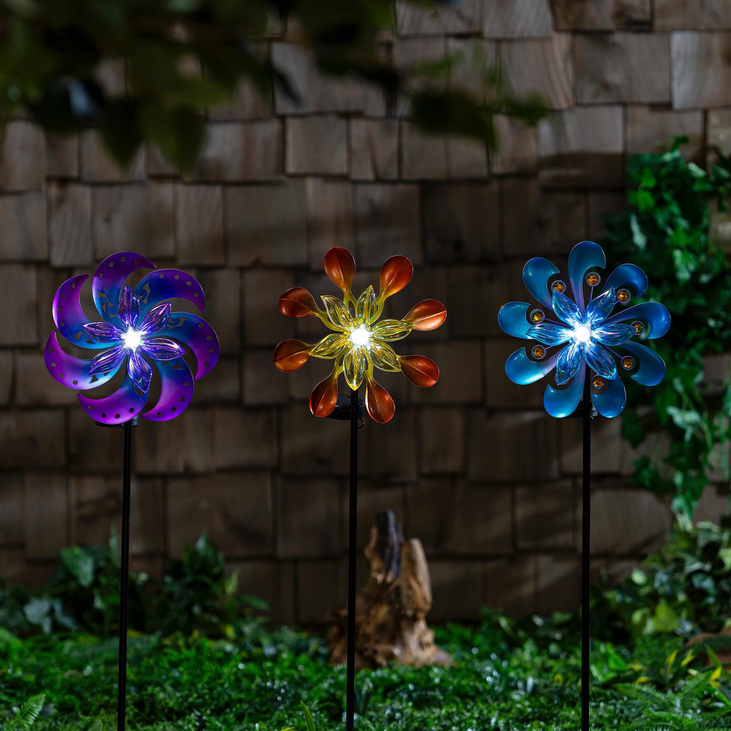 Crystal Flower Wind Spinner Garden Stake - Blue