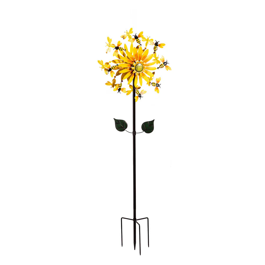 75"H Sunflower & Bees Wind Spinner Garden Stake