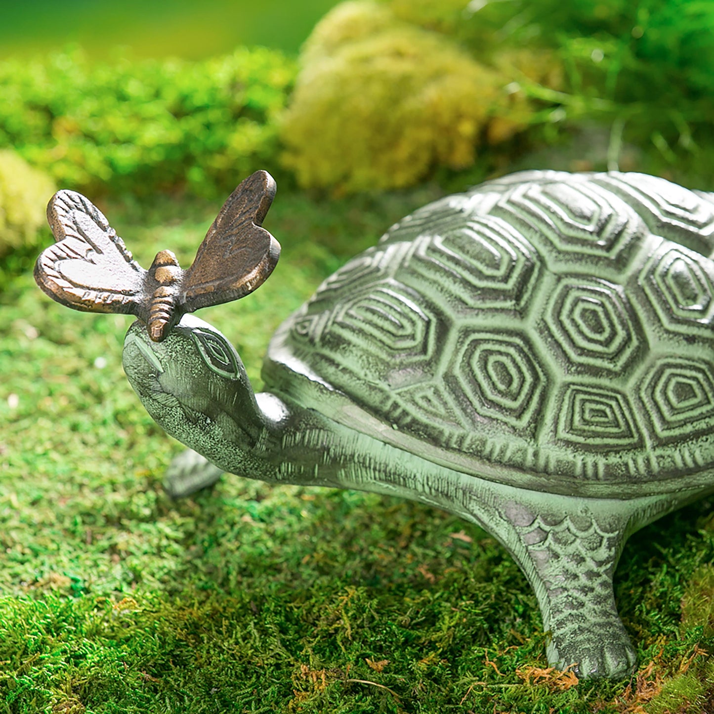 Verdigris Metal Garden Statuary - Turtle