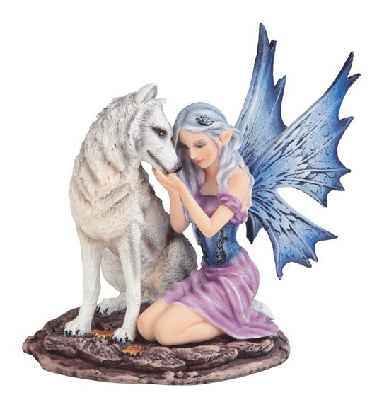 Fairy with White Wolf Figurine
