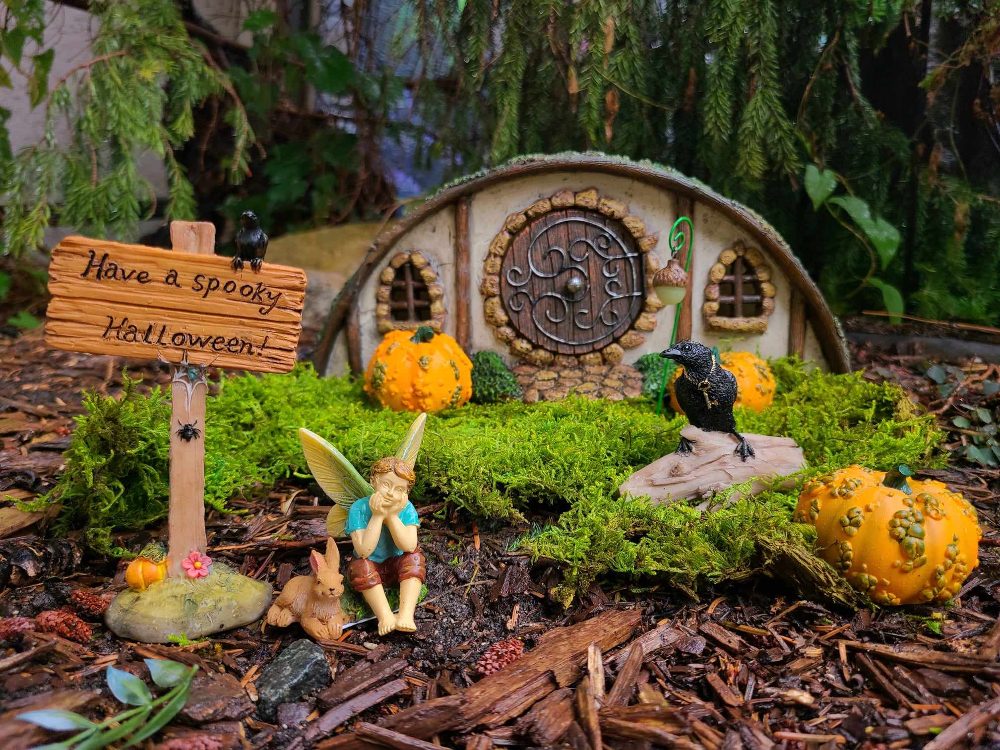 Fall and Halloween themed miniature fairy garden