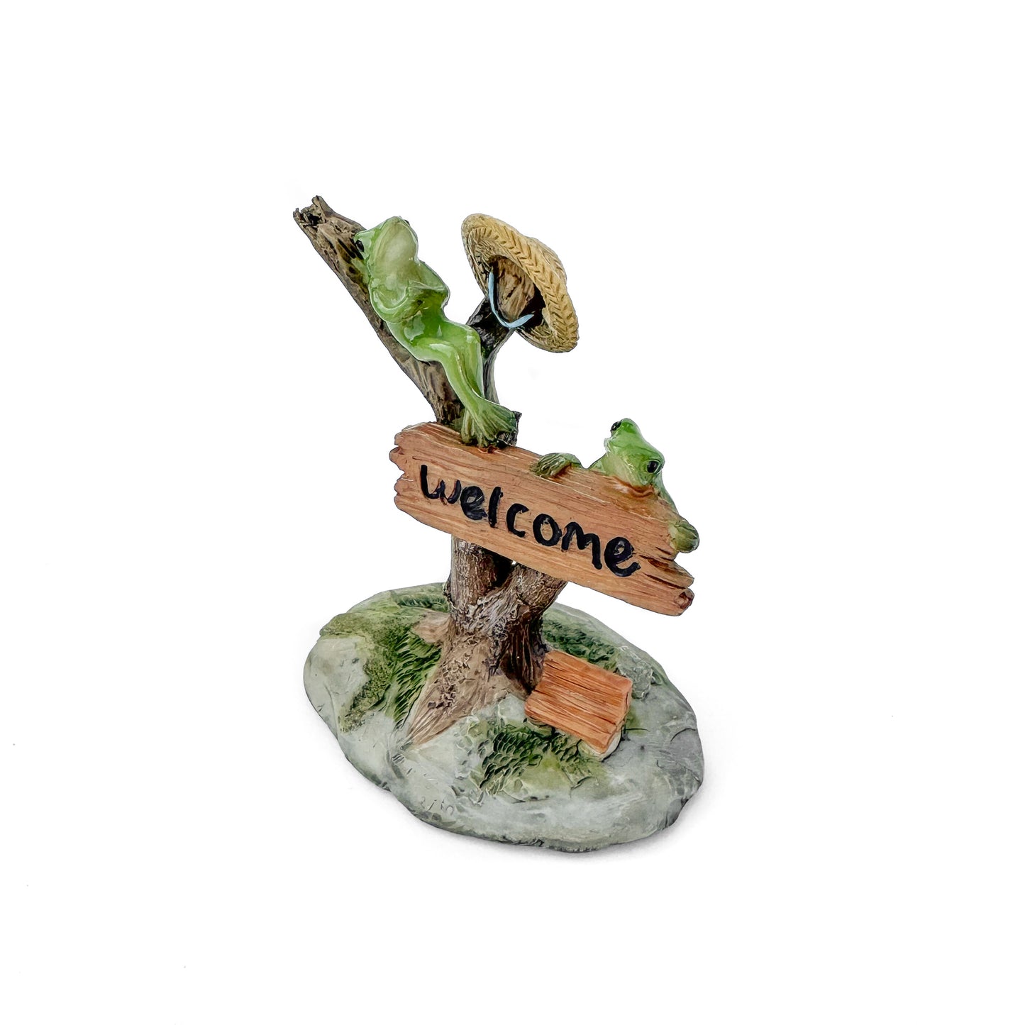 Frogs Relaxing on Welcome Sign