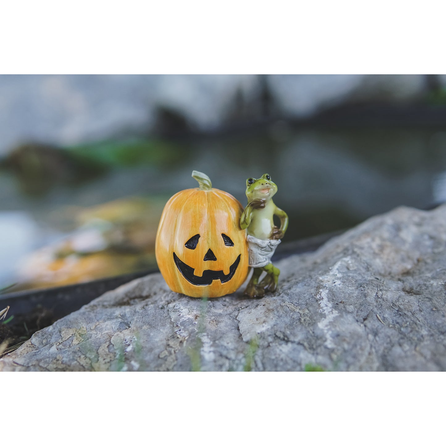 Miniature Halloween Frog with Jack o' Lantern