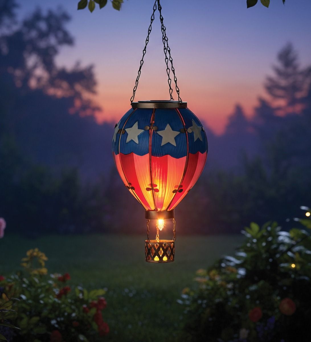 Americana Hot Air Balloon Solar Lantern - Large
