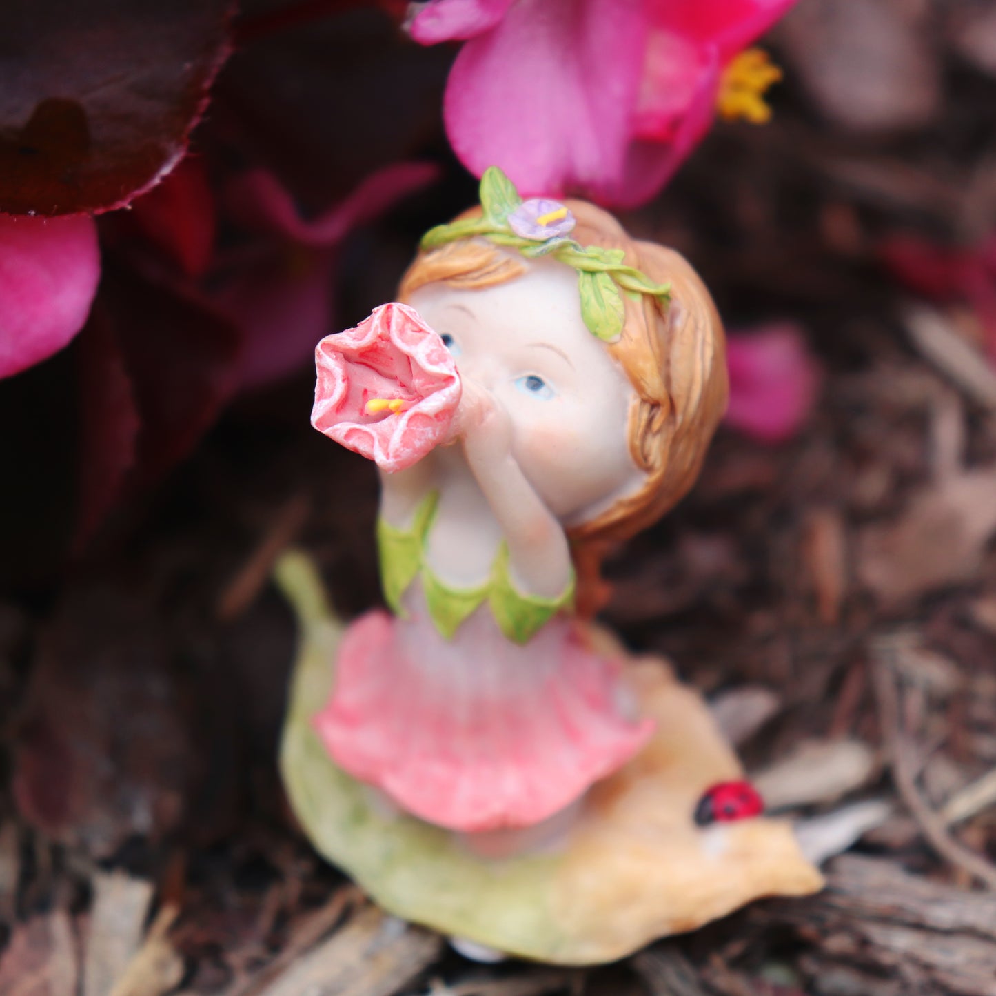 Little Fairy Blowing Flower - Miniature Fairy Garden Accessory