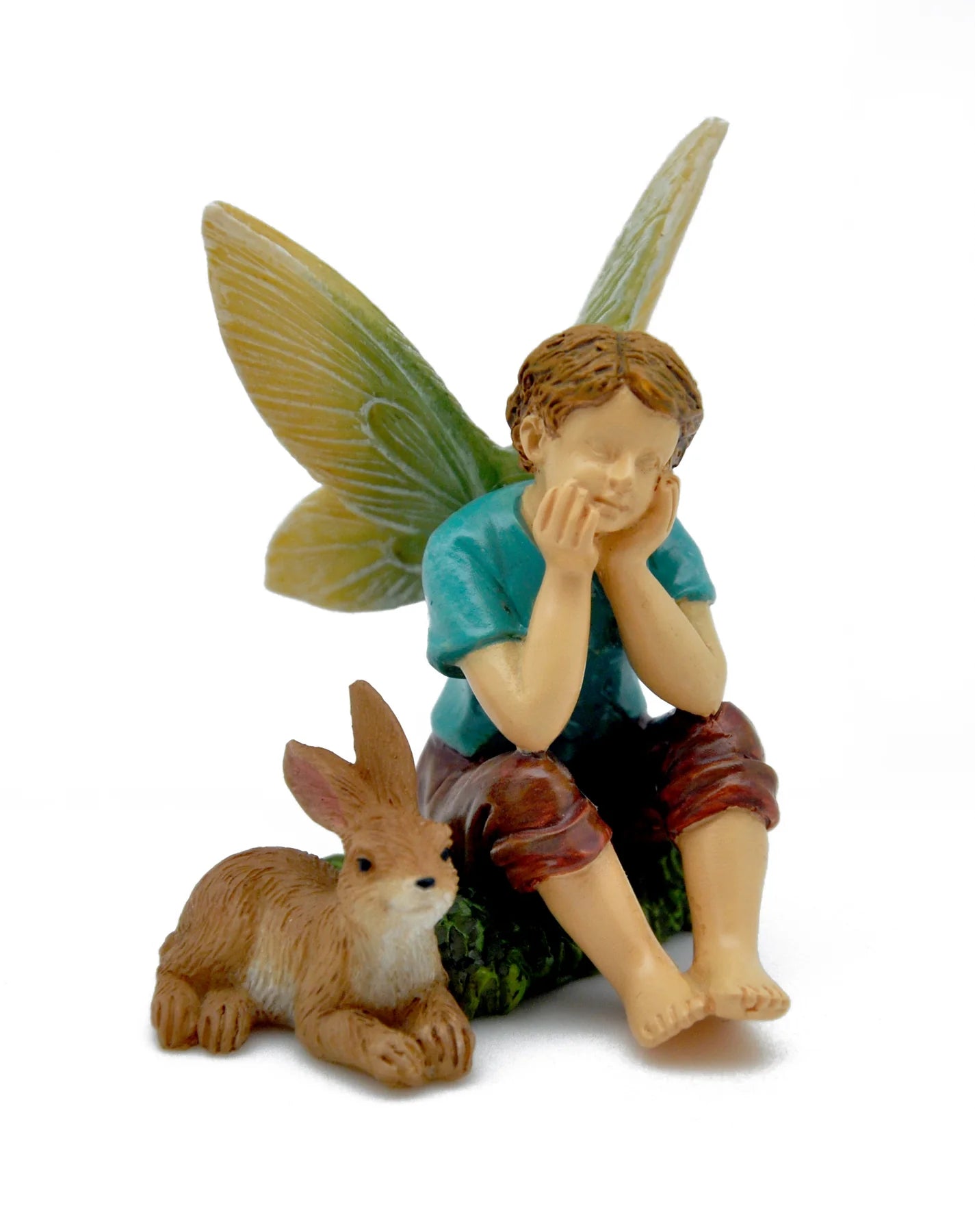 Bunny with Boy Fairy - Miniature Fairy Garden Accessory