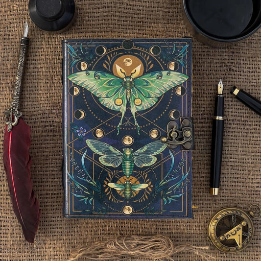 Luna Moth Print Leather Journal