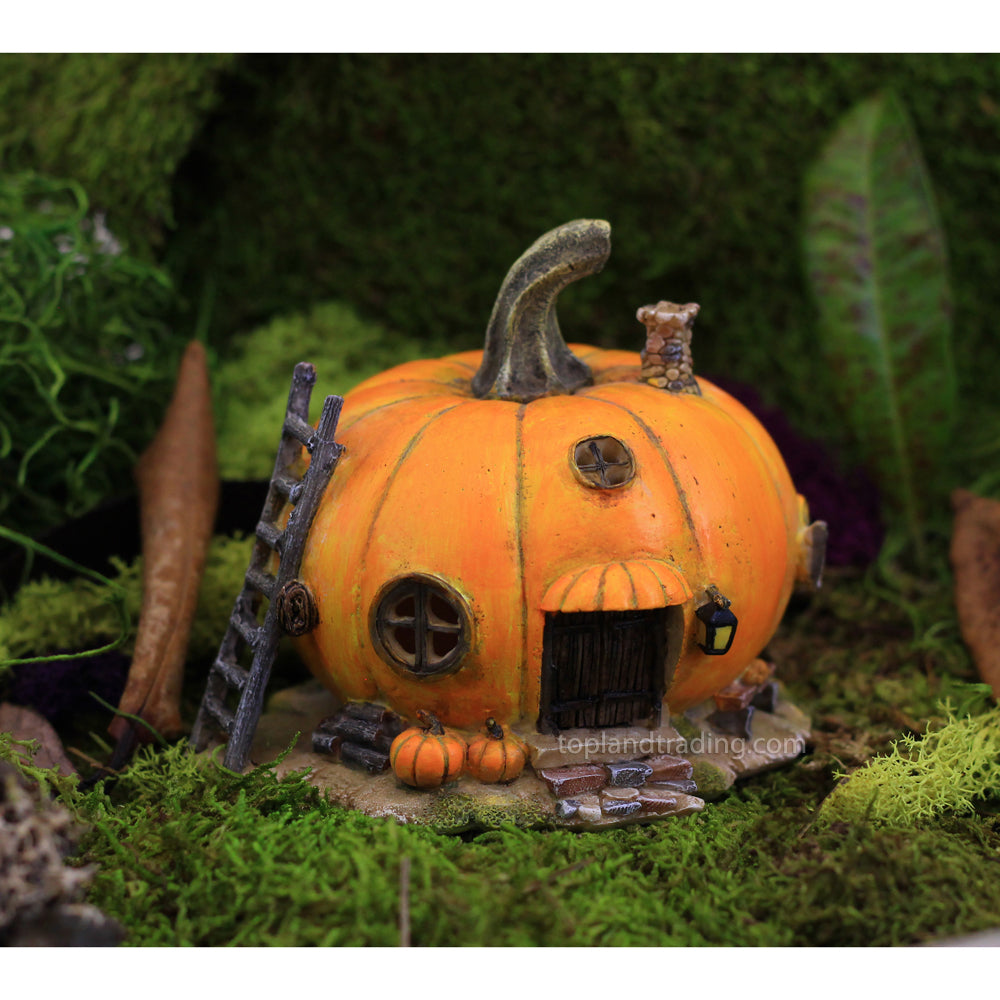 Miniature Orange Pumpkin Fairy House