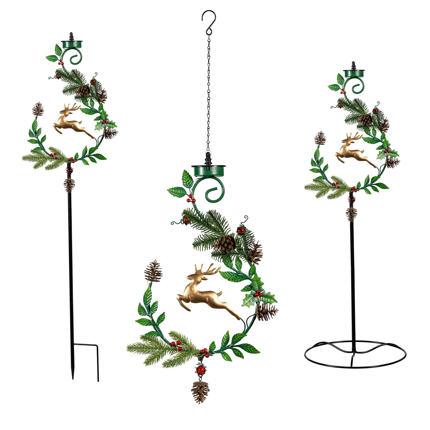 3-in-1 Reindeer Solar Garden Stake