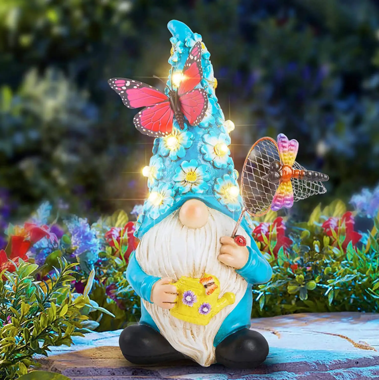 Solar Garden Gnome with Butterfly