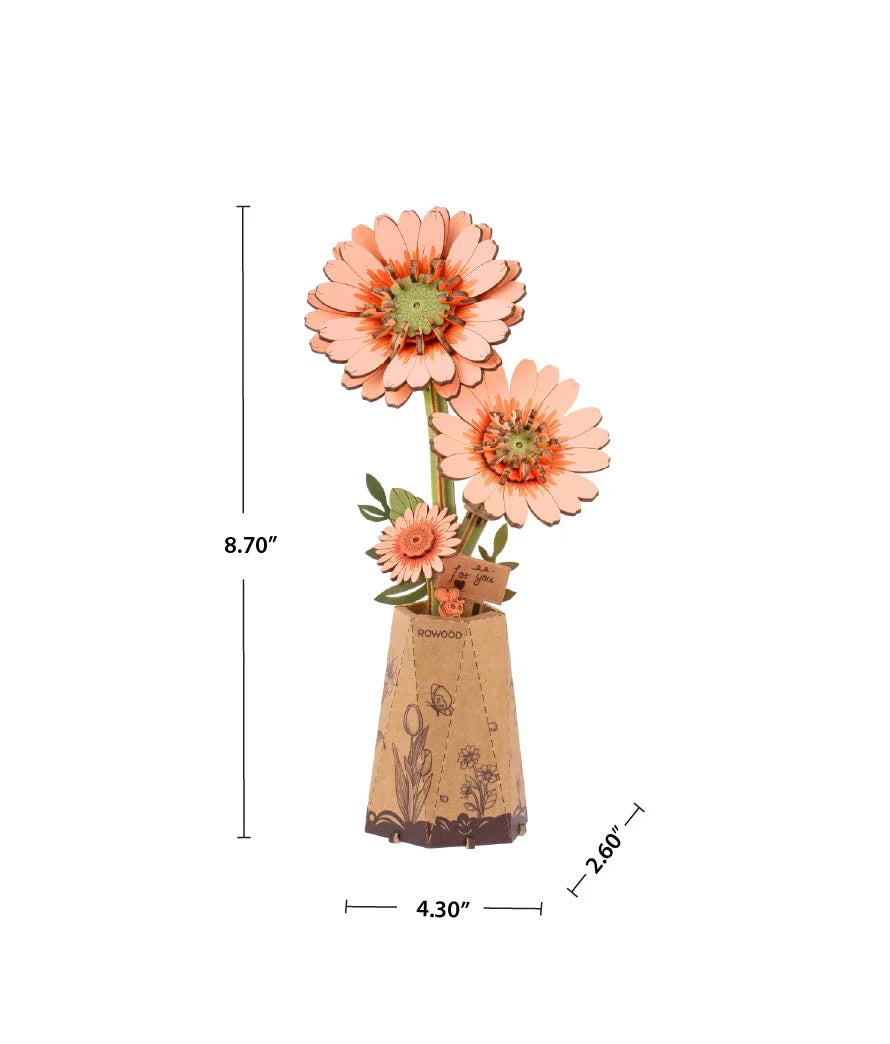 3D Wooden Flower Puzzle: Orange Gerbera Daisy