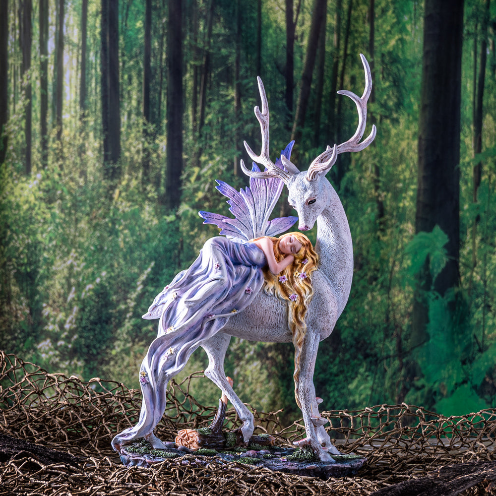 Sleeping Fairy on Stag Figurine