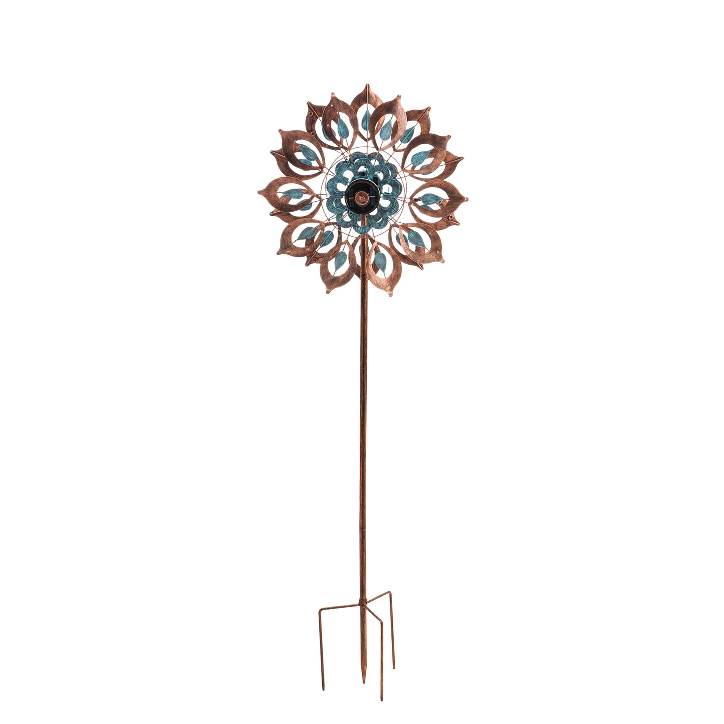 Copper Bloom Solar Spinner Garden Stake