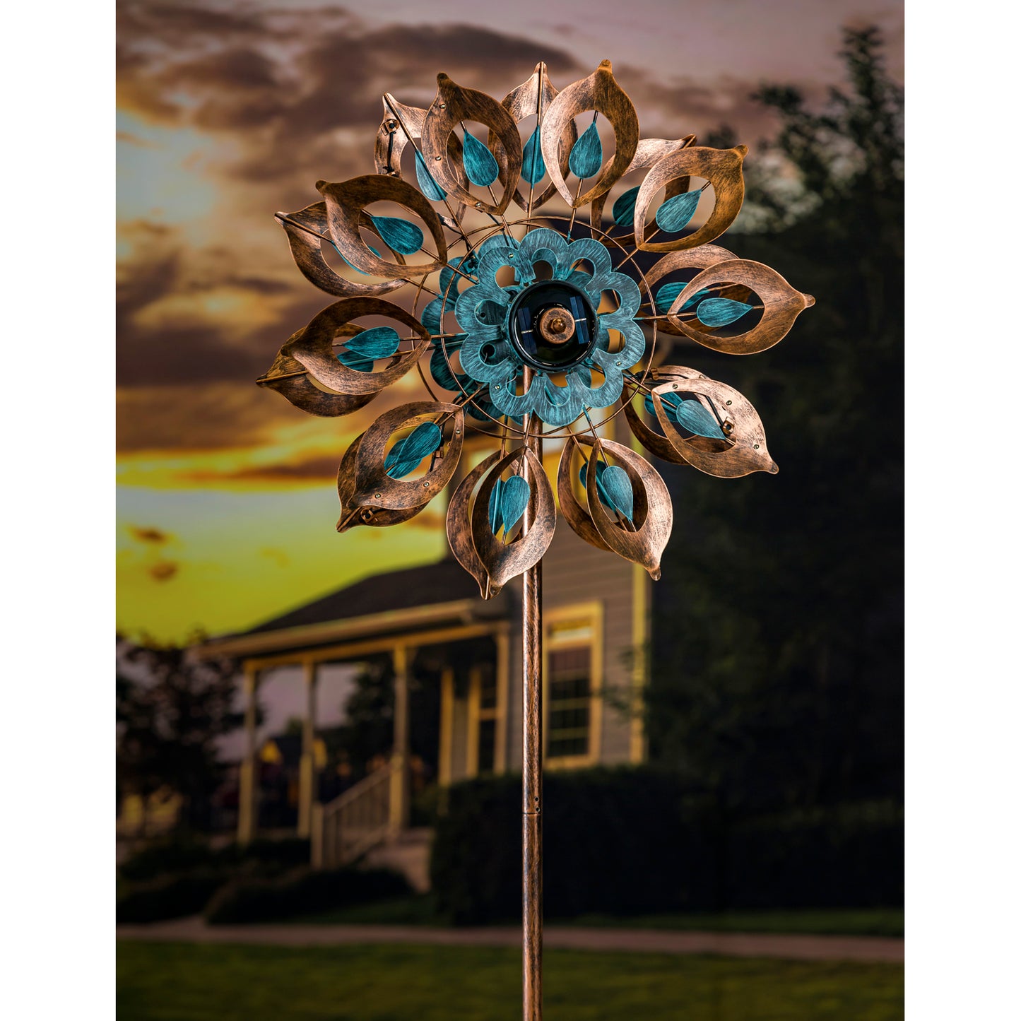 Copper Bloom Solar Spinner Garden Stake