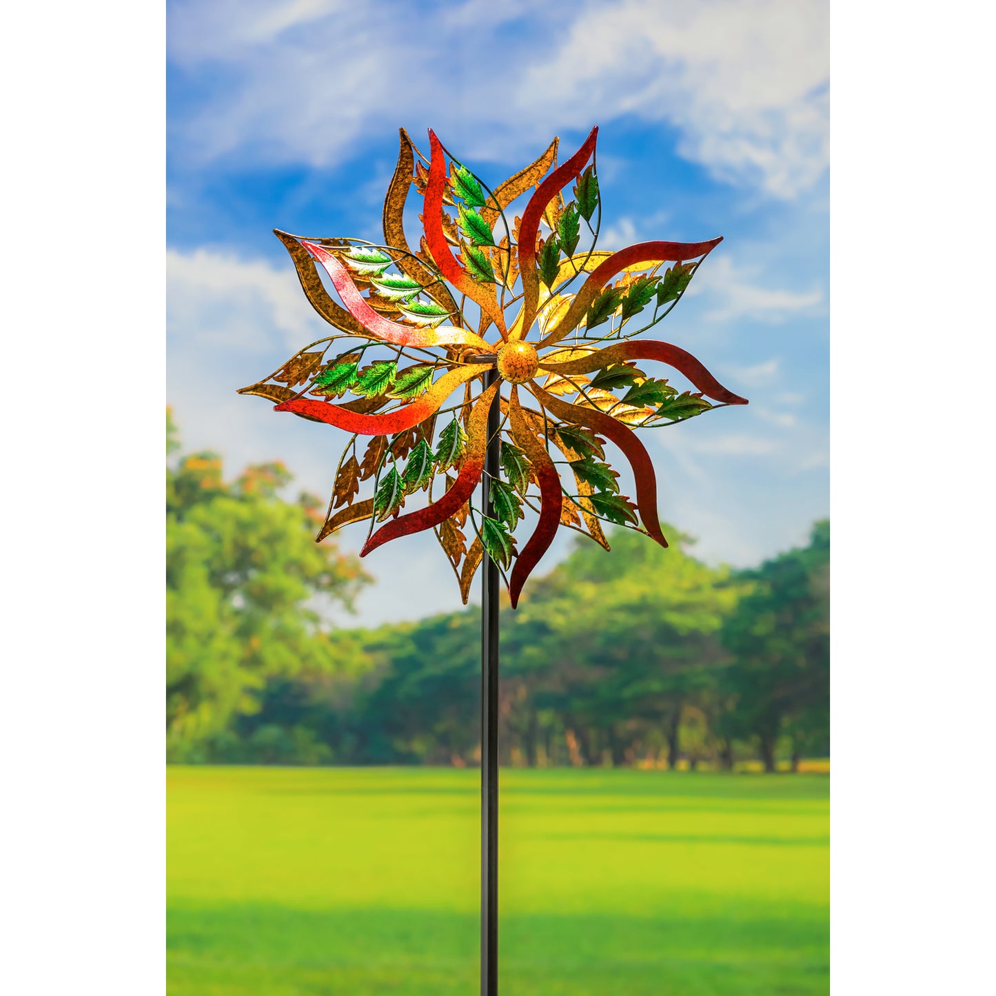 Blooming Leaves Spinner Garden Stake