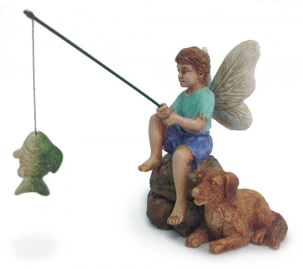 Gone Fishing Fairy - Miniature Fairy Garden Accessory