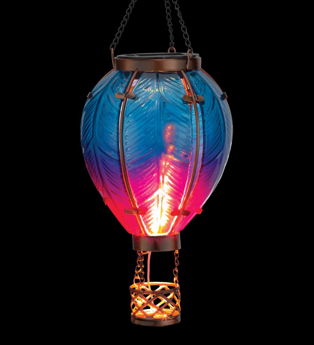 Blue Hot Air Balloon Hanging Solar Lantern