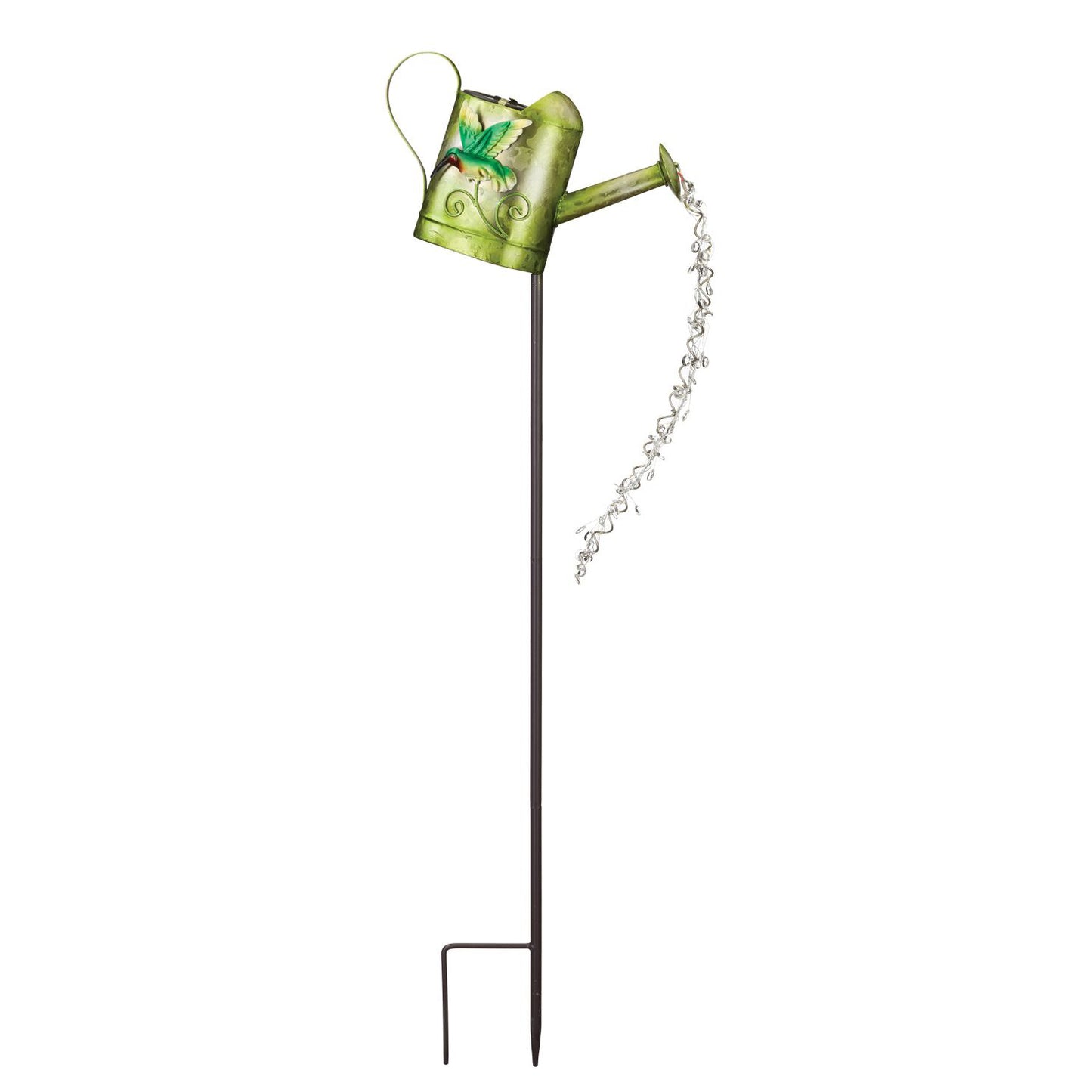 Hummingbird Watering Can Solar Garden Stake