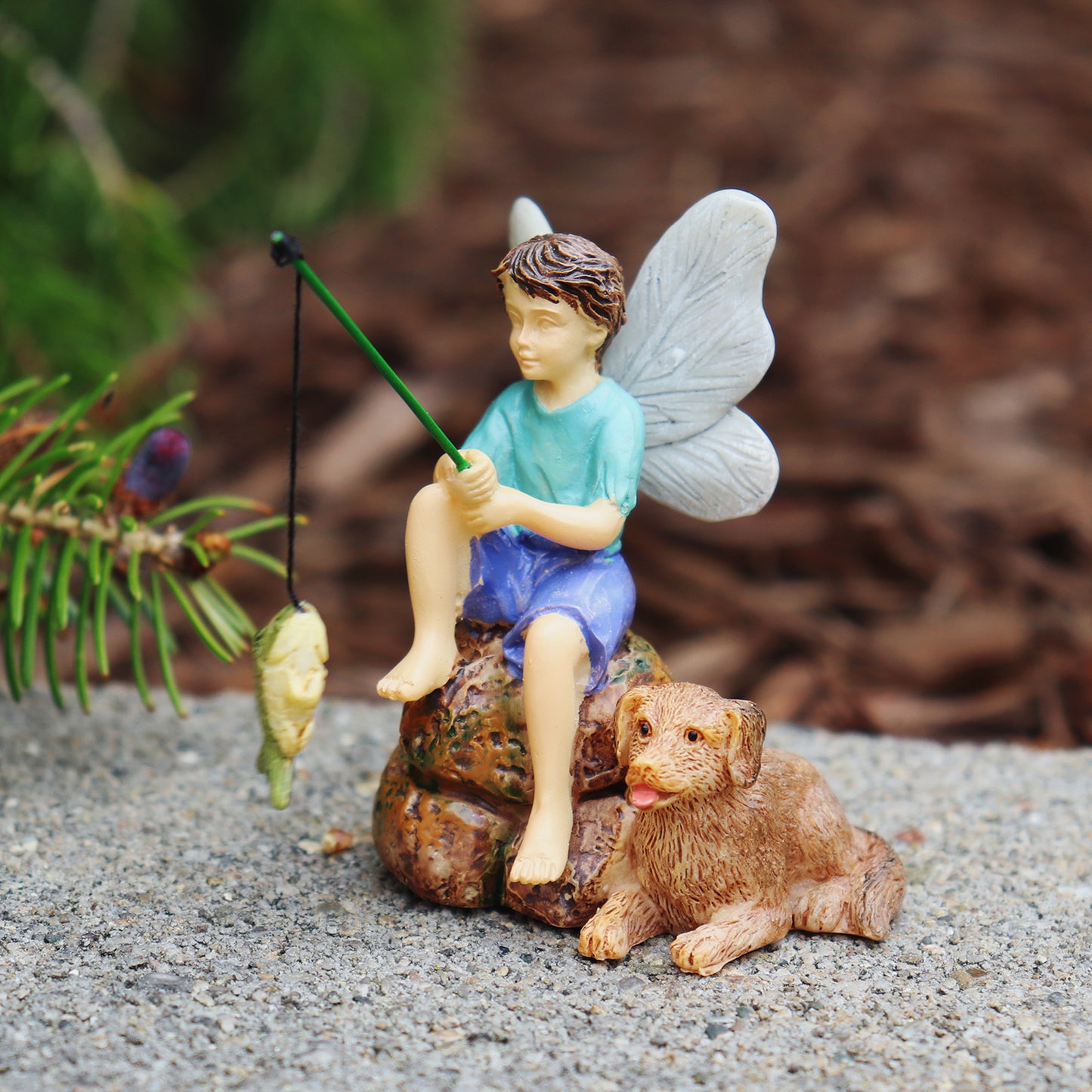 Gone Fishing Fairy - Miniature Fairy Garden Accessory