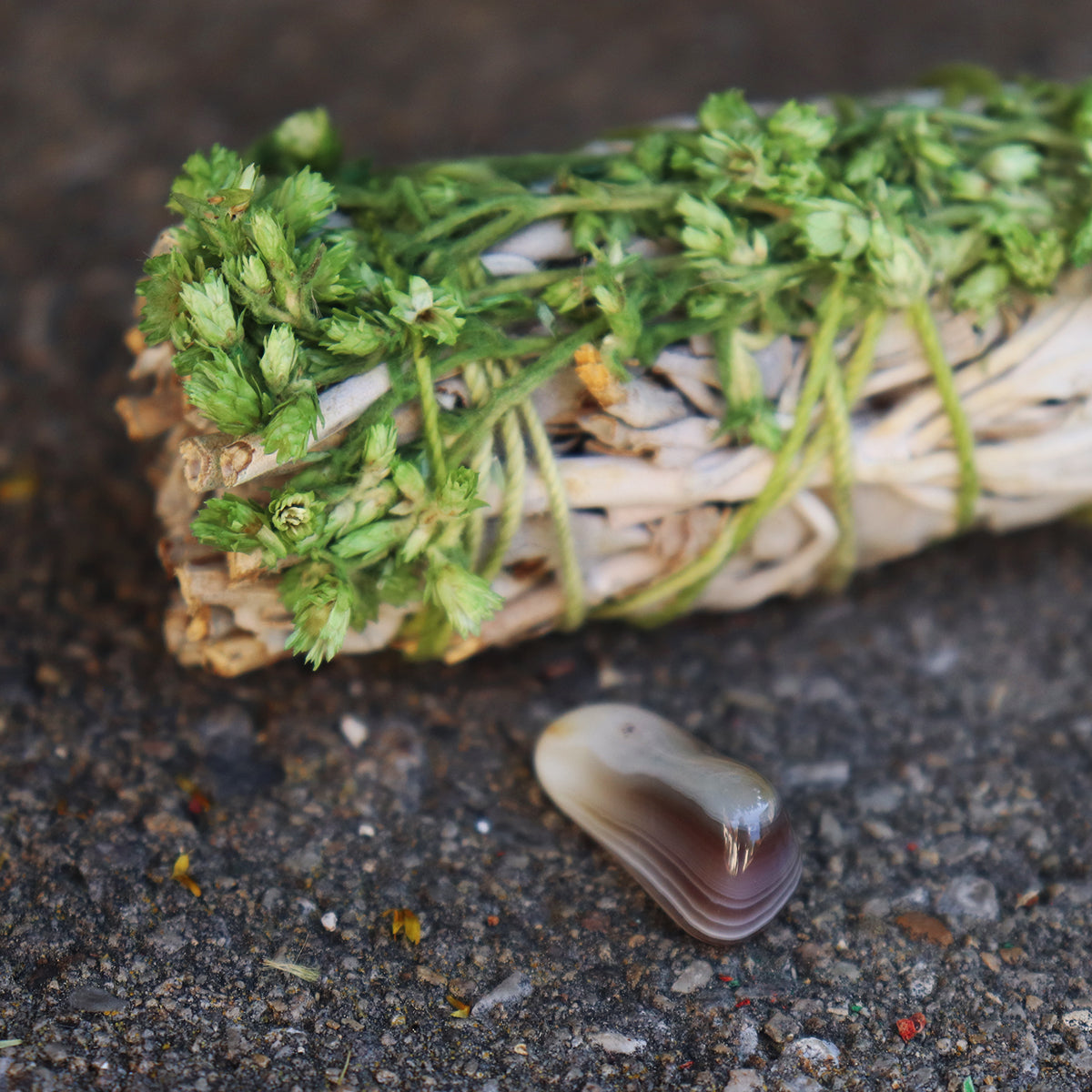 White Sage & Flowers Smudge with Grey Jasper