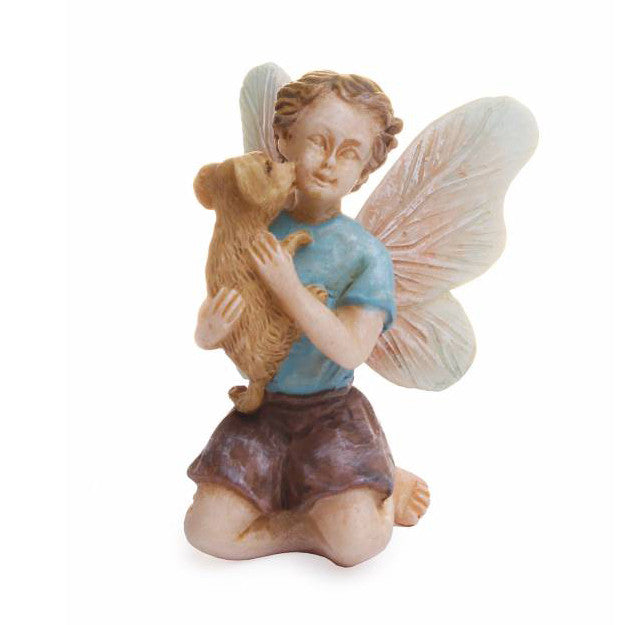 Fairy Boy with Puppy - Miniature Fairy Garden Accessory