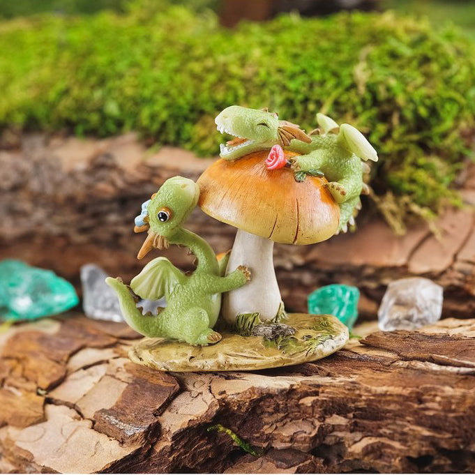 Mini Dragon Frolicking on Mushroom