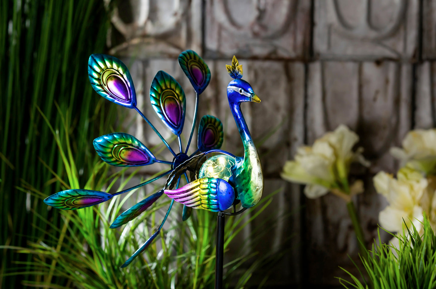 Peacock Solar Spinner Garden Stake