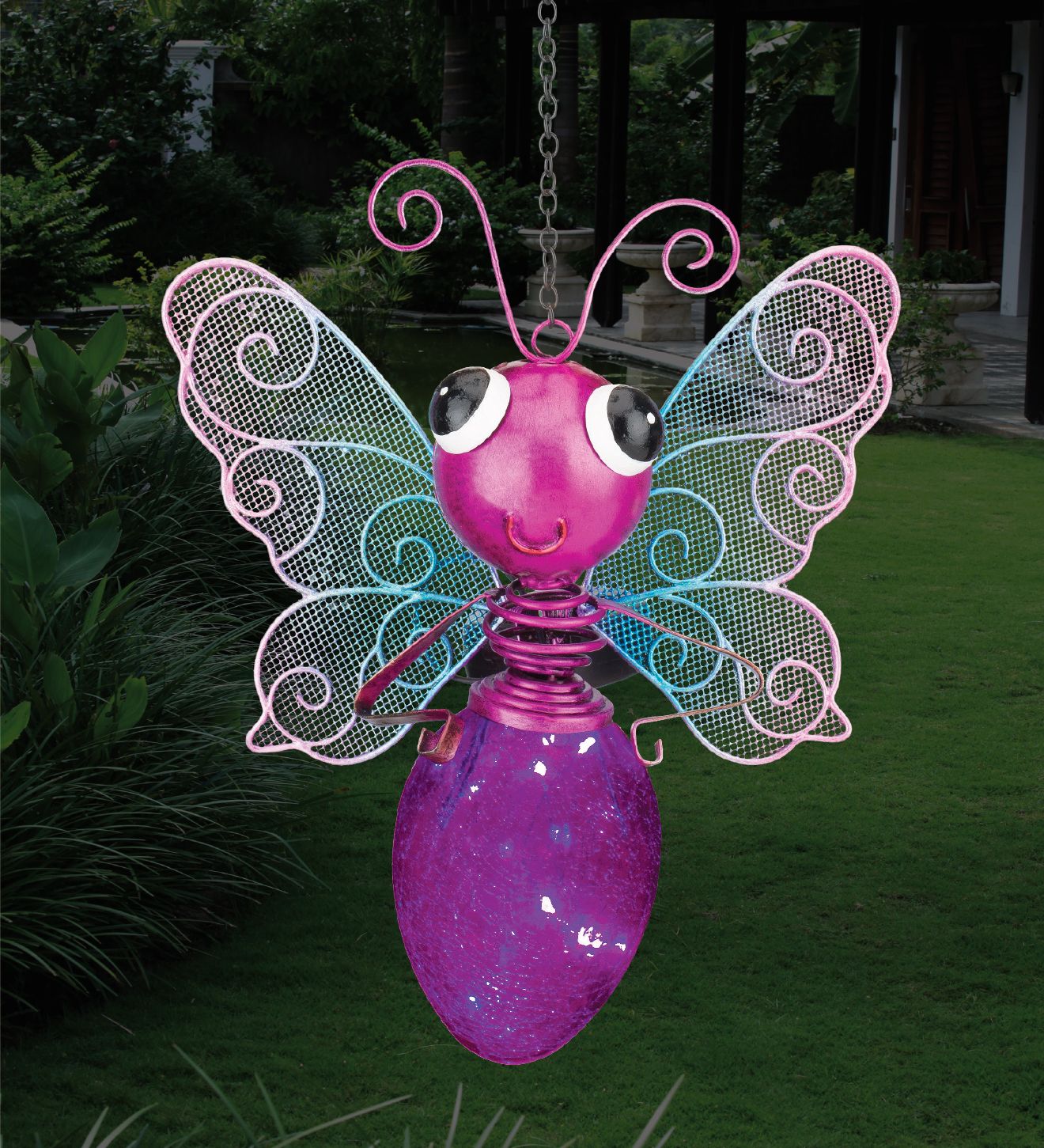 Pink Butterfly Solar Garden Lantern