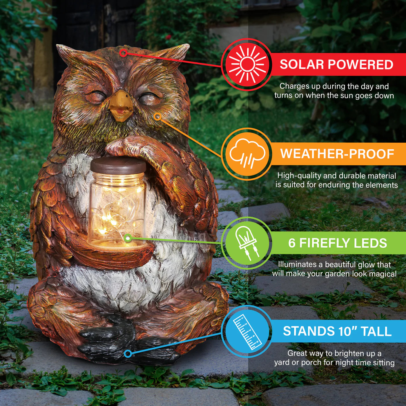 Solar Garden Owl Holding Firefly's