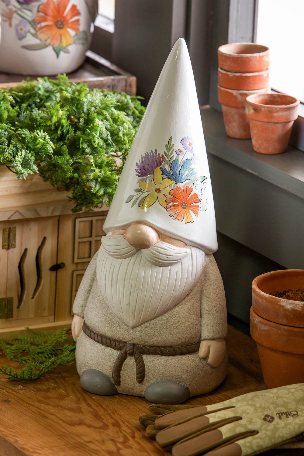 Terracotta Wildflower Garden Gnome