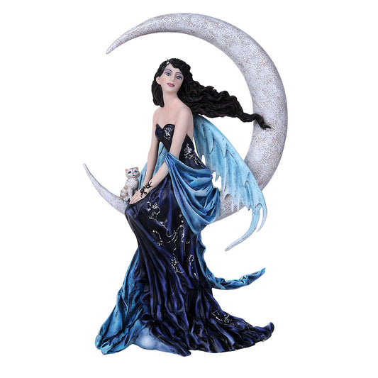 Indigo Crescent Moon Fairy Figurine