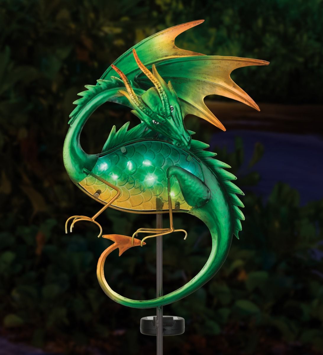 Dragon Solar Garden Stake - Green