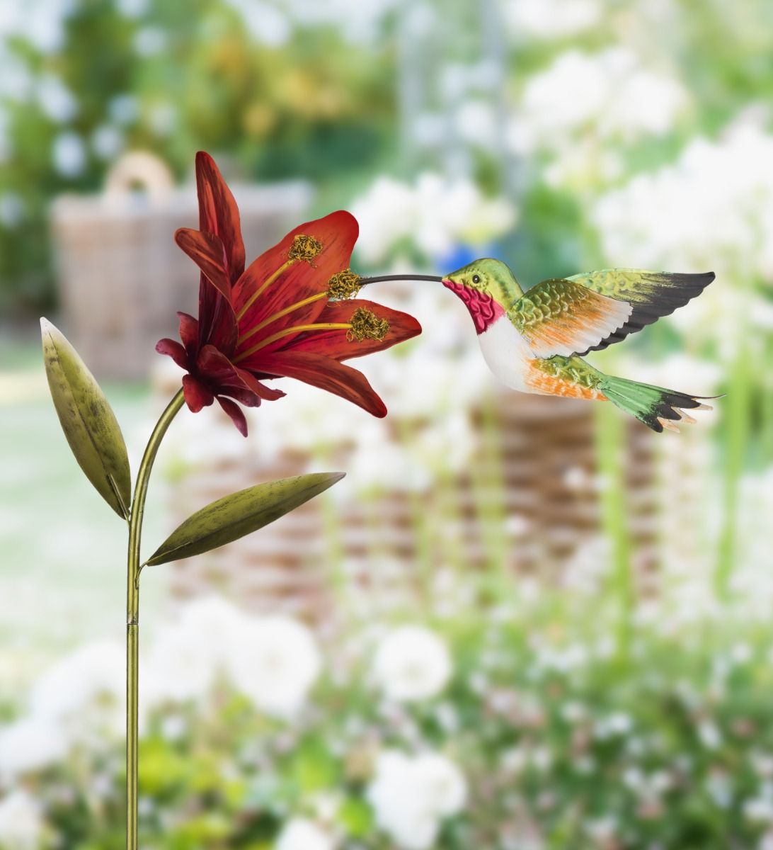 Hummingbird Flower Garden Stake - Ruby Throated