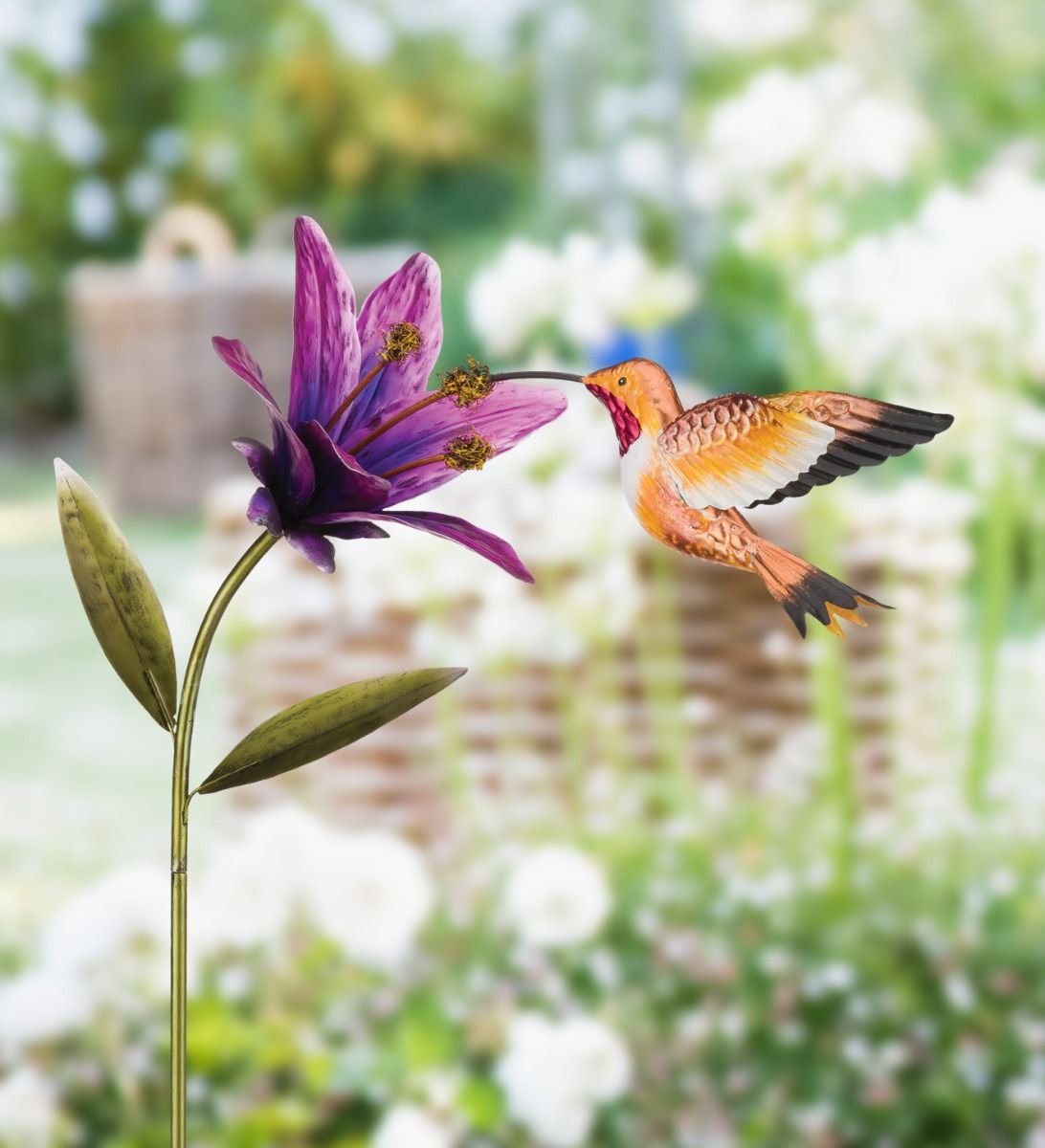 Hummingbird Flower Garden Stake - Rufous