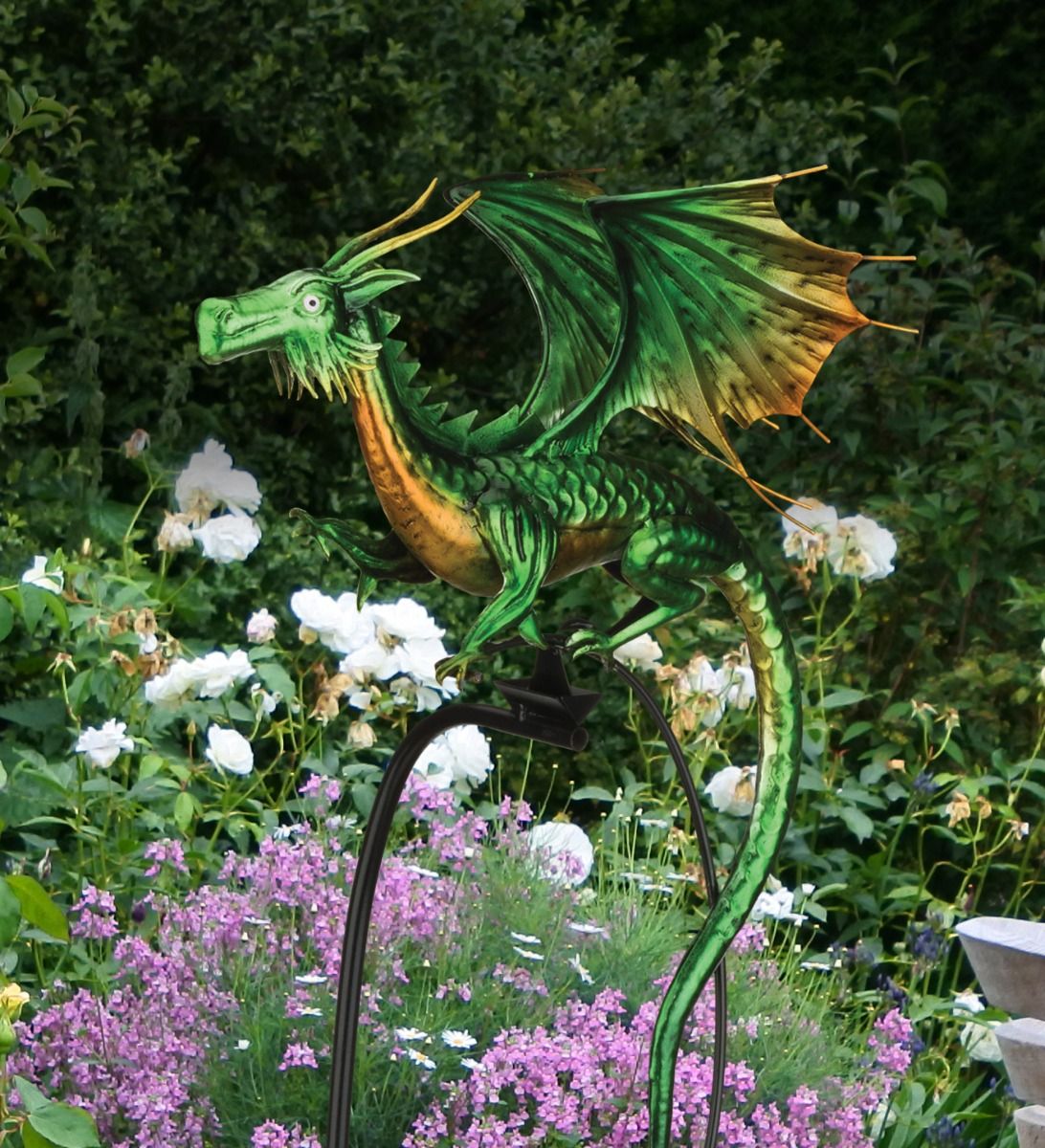 Dragon Rocker Garden Stake - Green