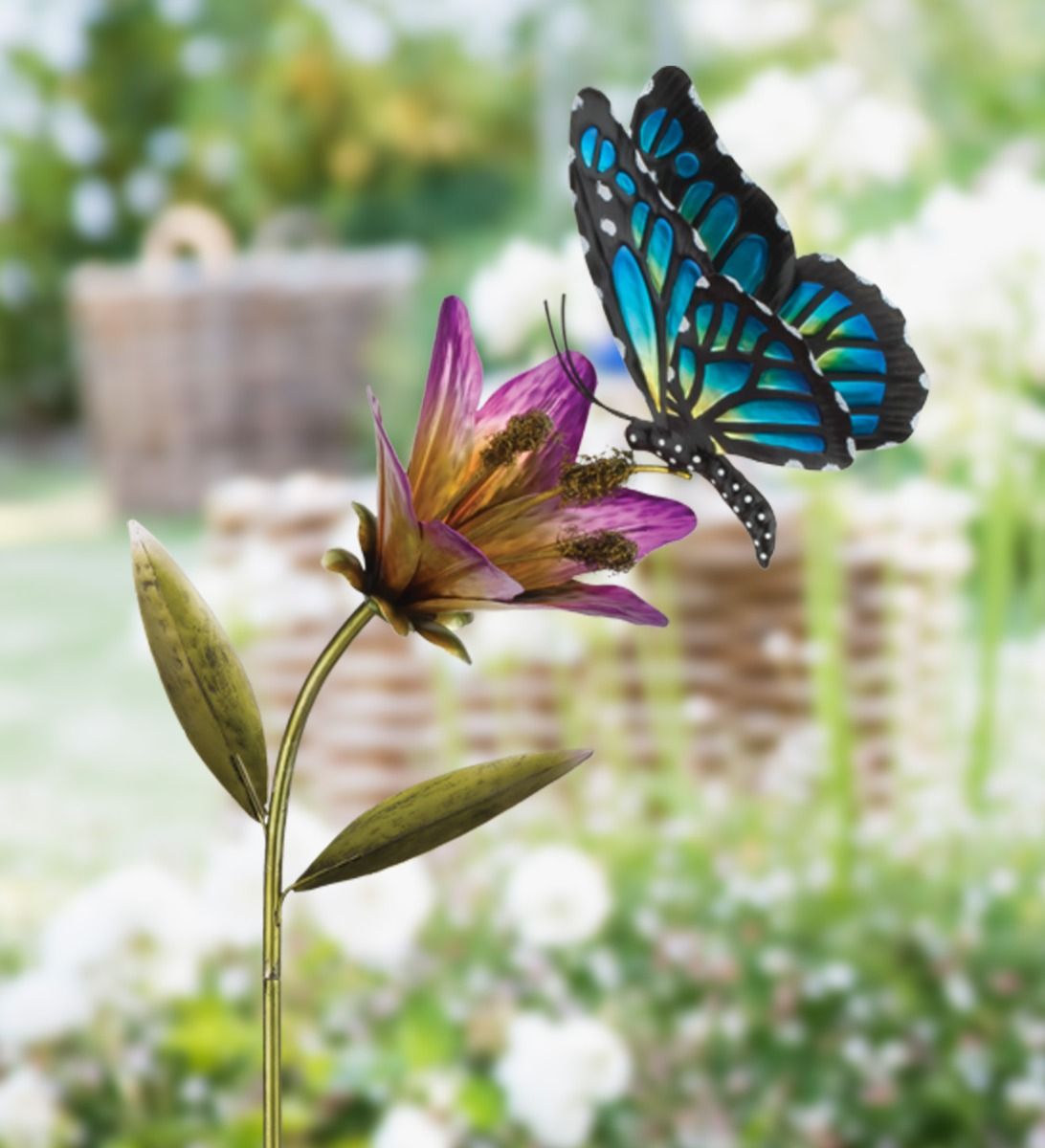 Butterfly Flower Garden Stake - Blue