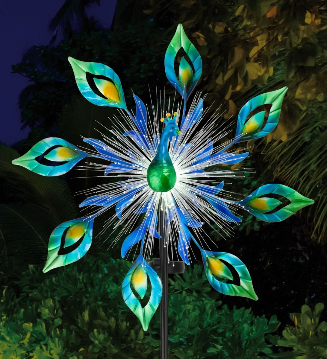 19" Peacock LED Burst Solar Wind Spinner