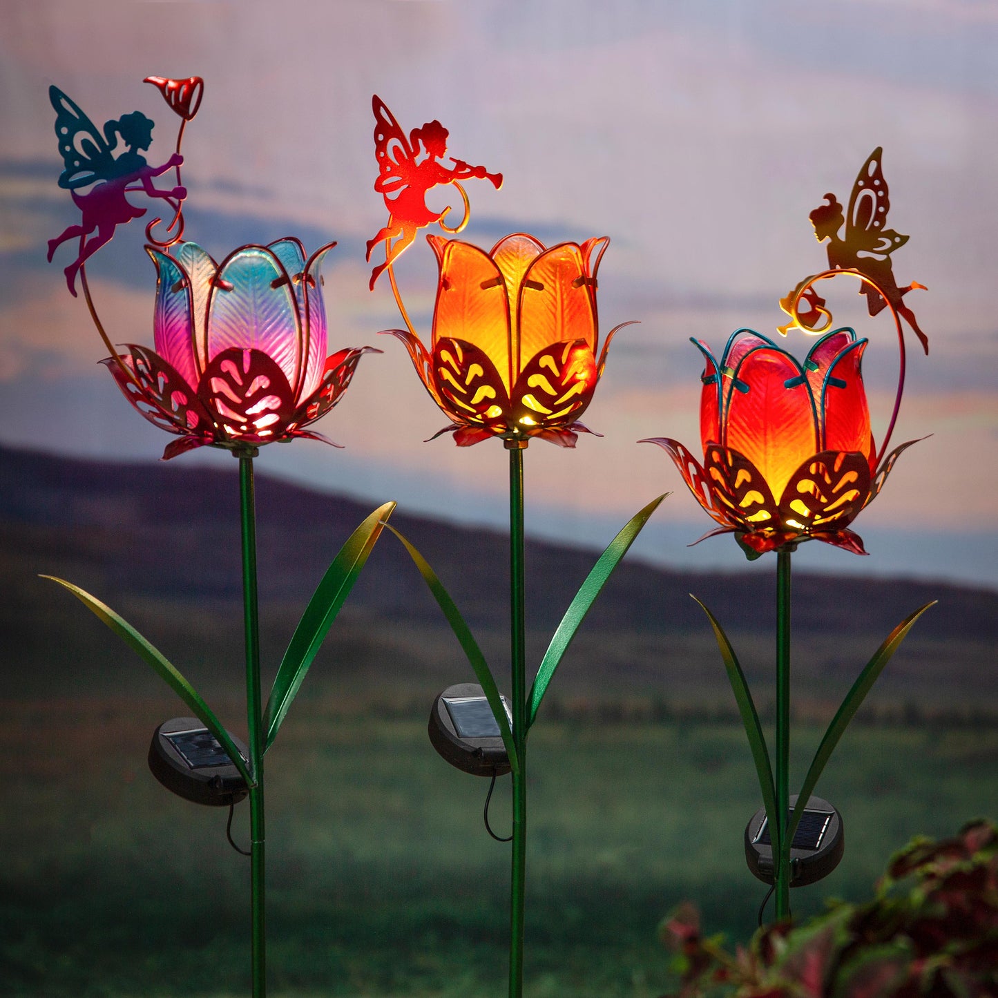 35"H Solar Fairy Flower Garden Stake