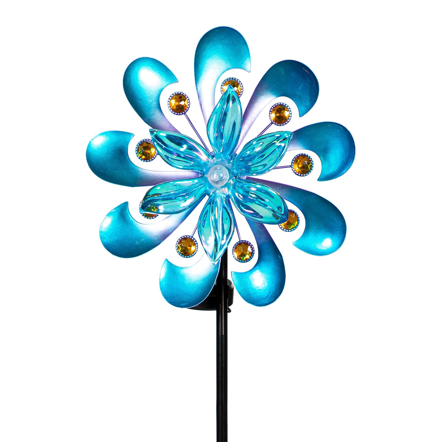 Crystal Flower Wind Spinner Garden Stake - Blue