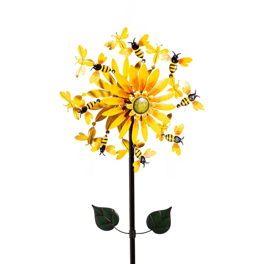 75"H Sunflower & Bees Wind Spinner Garden Stake