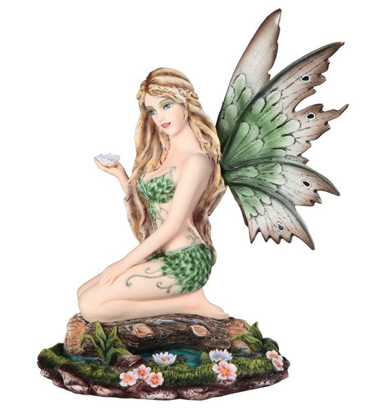 Green Fairy Sitting by Pond Figurine