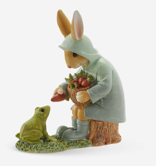 Rabbit Feeding Frog Figurine