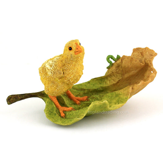 Baby Chick on Leaf Figurine