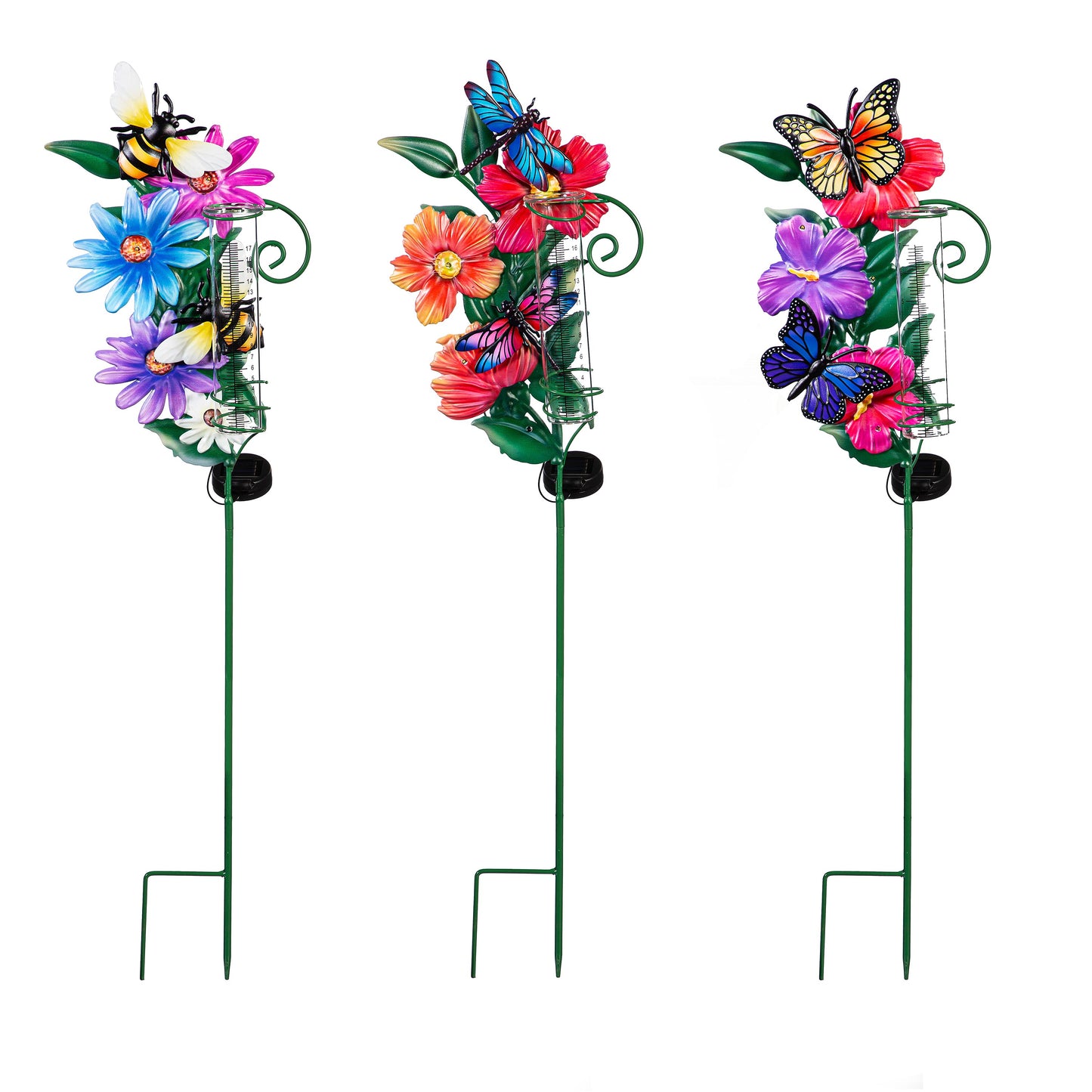 Floral  Pollinator Rain Gauge Garden Stake