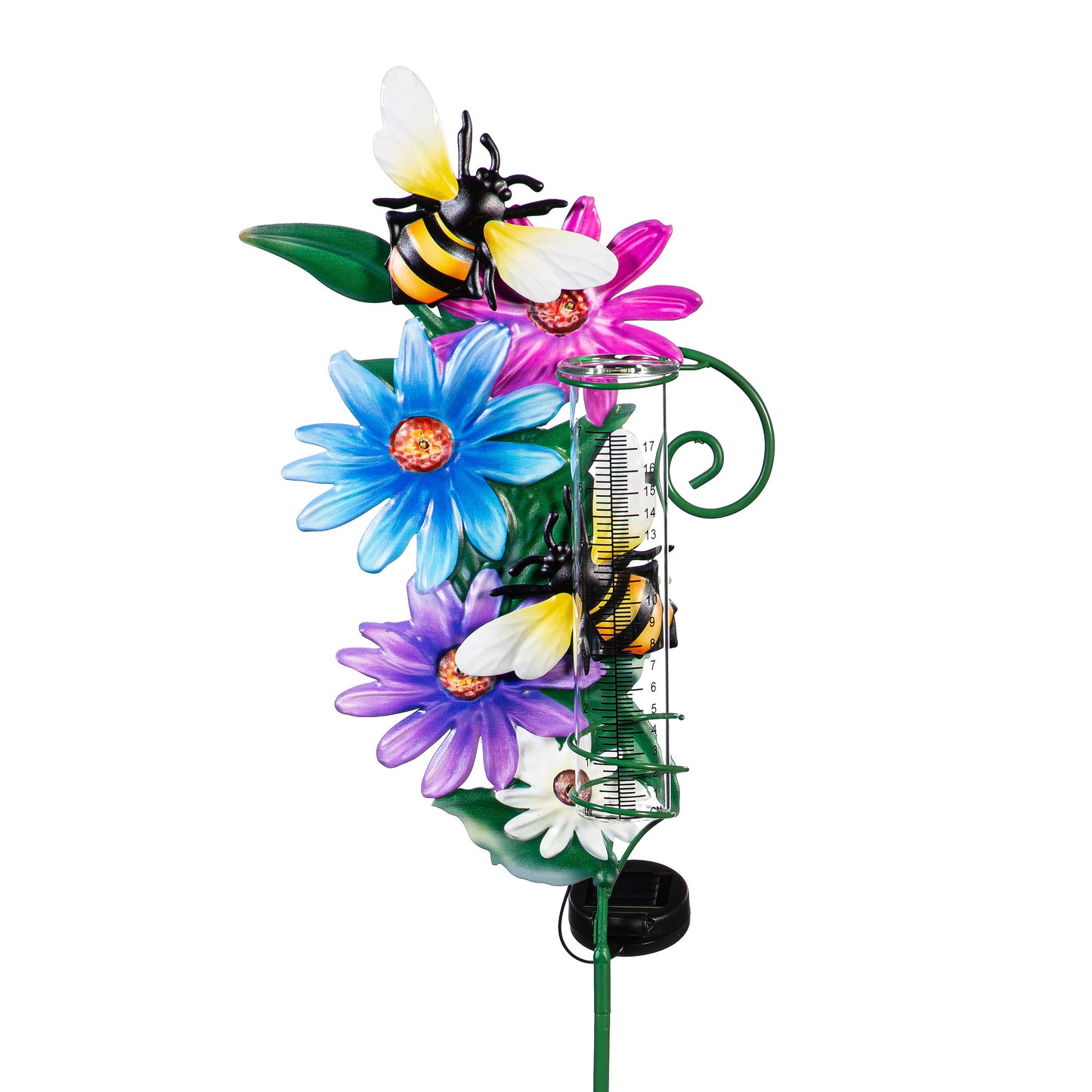 Floral  Pollinator Rain Gauge Garden Stake