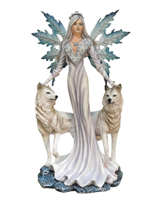 Blizzard Fairy with Wolves Figurine