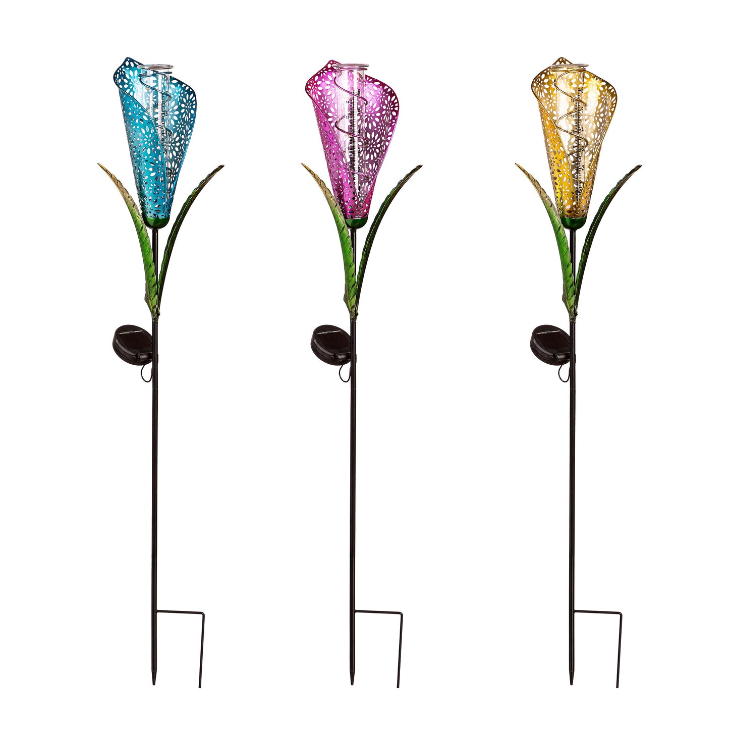 Fiber Optic Peace Lily Rain Gauge Garden Stake