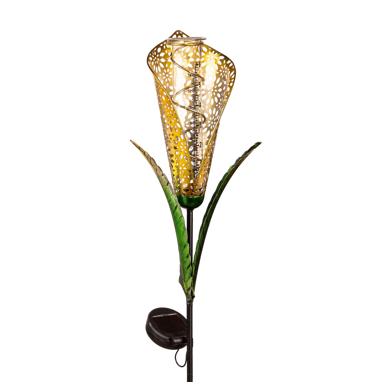 Fiber Optic Peace Lily Rain Gauge Garden Stake