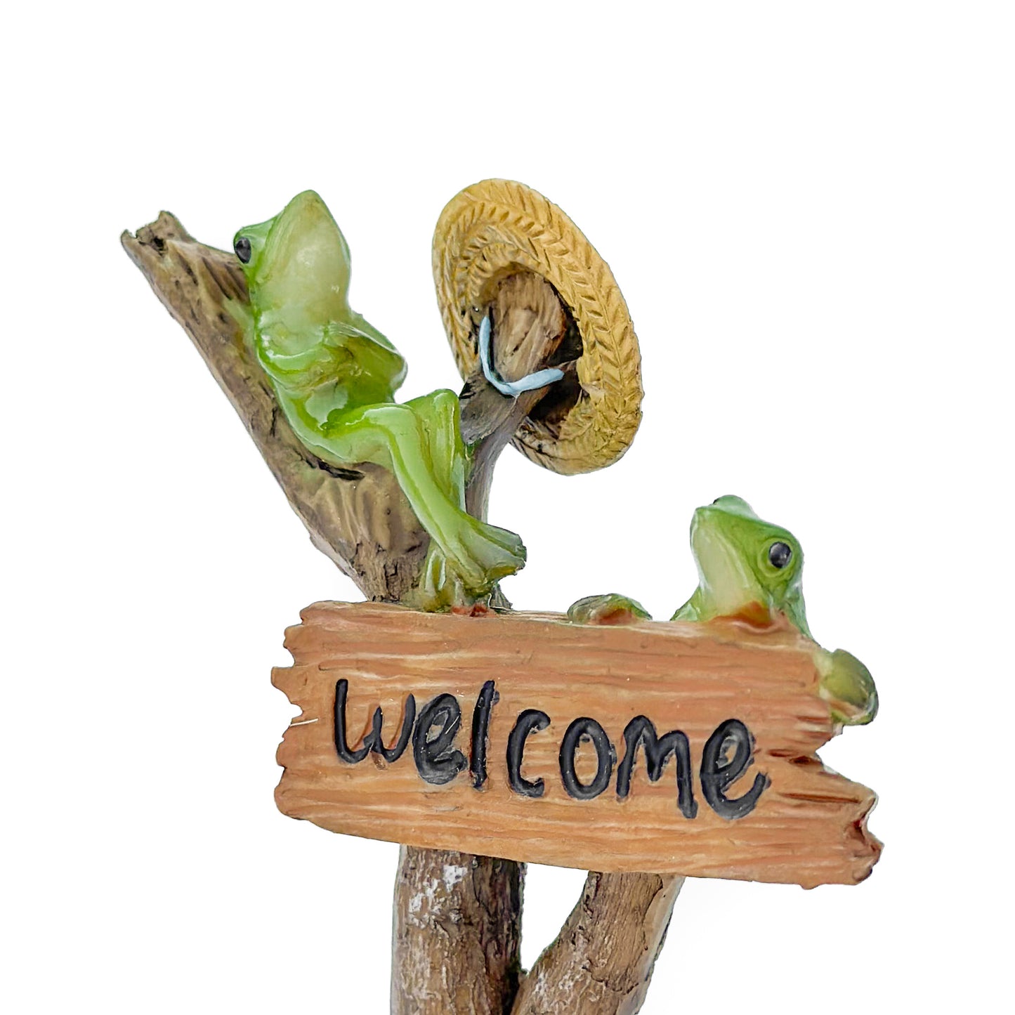 Frogs Relaxing on Welcome Sign